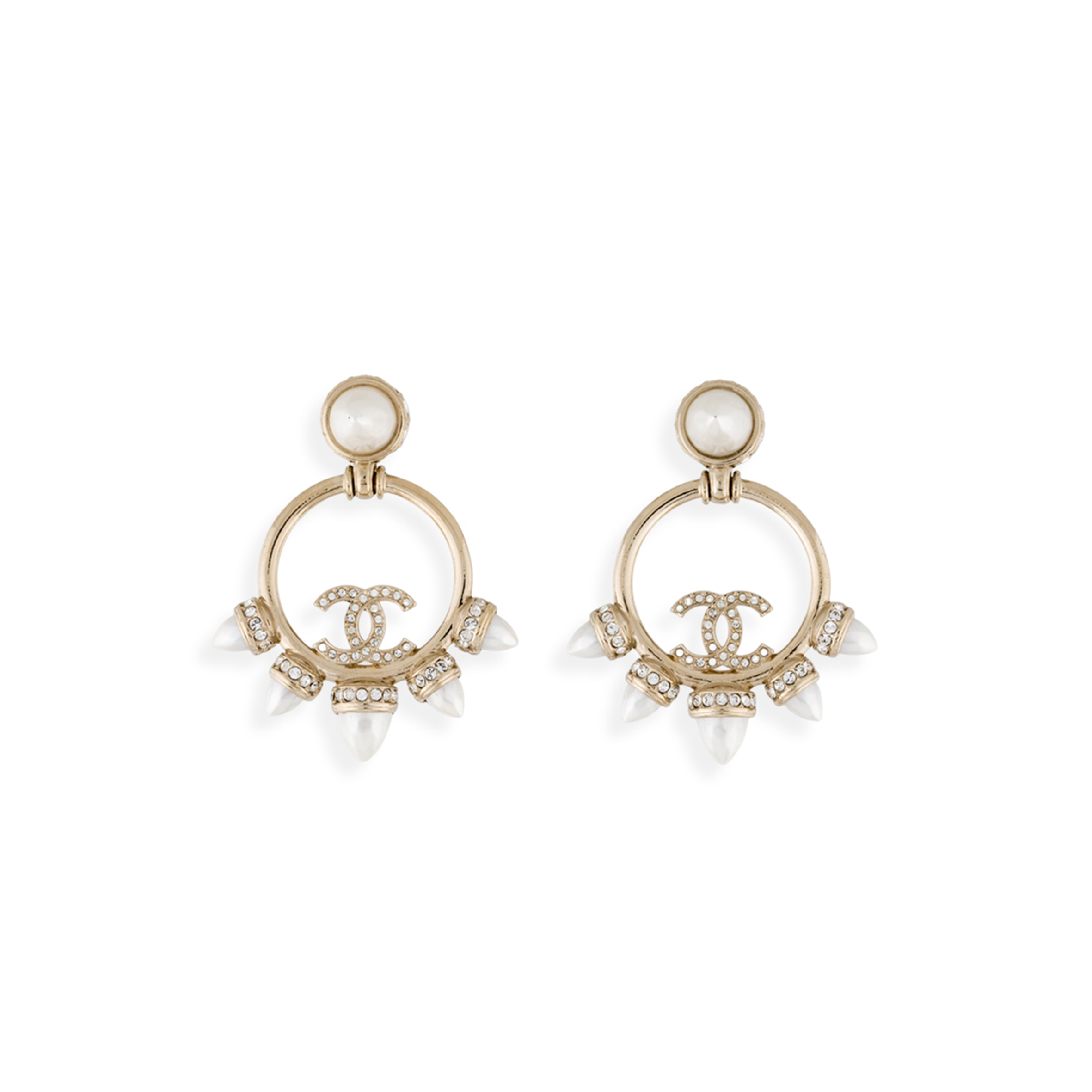 CHANEL STRASS & FAUX PEARL CC DROP EARRINGS 